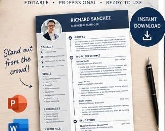 Modern Resume Template | Professional CV Template | Editable Resume | Marketing Resume | Corporate CV | Instant Download