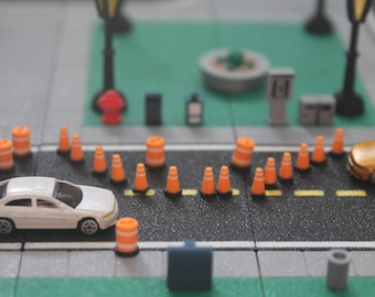 N Scale Construction Drums - 10 Pcs - Orange and White - Miniature Construction & Highway Road Work Accessories - Printing Cubed