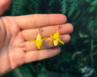 Handmade Banana Crochet Earrings | Cute Playful Unique Jewelry for Fruit Lovers | Sweet Gift Idea| Holiday Gift|Cute and Quirky Food Jewelry
