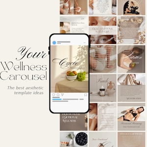 Modelos de carrossel do Instagram sobre o ciclo feminino | Modelos de bem-estar do Canva para equilíbrio hormonal, autocuidado e saúde da mulher |