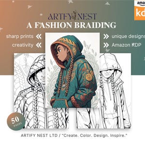 A Fashion Braiding with hoodie  Coloring Book- 51 Page Printable Book Pages for Adults and Children, Instant Download, Printable PDF