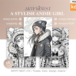 Anime Girl Coloring Book: 50 Page Printable Designs (PDF)