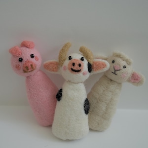 Farm Animal Finger Puppet Set: Felt Pig, Lamb & Cow