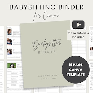 Modello di cartella per babysitter Canva, modello di babysitter stampabile, agenda per babysitter, registro per neonati, contatti di emergenza, guida per tata modificabile