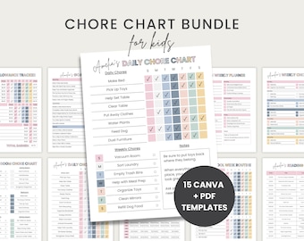 Kids Chore Chart Canva Template Bundle, Daily Routine and Task Charts for Preschool and Elementary Children, Allowance Chart, Printable, PDF