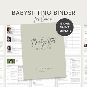 ベビーシッター用バインダー Canva テンプレート 印刷可能なベビーシッタープランナー 育児スケジュール 乳児ログ 緊急連絡先 編集可能なナニーガイド