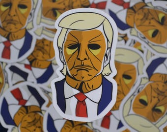 マイケル・マイヤーズとトランプのマッシュアップステッカー｜ハロウィン映画の政治風刺デカール