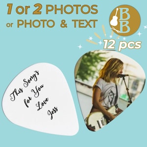 Gepersonaliseerde plectrum fototekst aangepaste 12-delige fotocadeau voor hem en haar muzikant kousvuller Gepersonaliseerd kerstcadeau