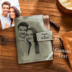 Kundenspezifische Brieftasche Foto graviert Hohe Kapazität Benutzerdefinierte Retro Brieftasche Geschenk für Männer Personalisierte Name Geldbörse Geschenk für Vater oder Ehemann