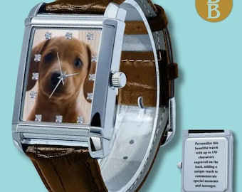 Reloj de cuero personalizado con foto y grabado personalizado, regalo para él.