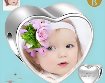 Custom Engraved Heart Photo Charm Personalized Picture Charm Gift for Her