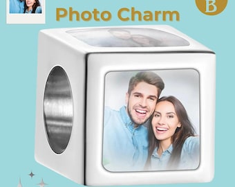 Custom Four-Sided Photo Charm Personalized Cube Charm Gift for Her