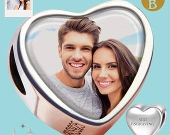 Custom Engraved Heart-Shaped Photo Charm Personalized Photograph and Text Personalize Your Memories Fits Pandora Bracelet Gift for Her