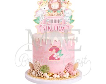 Roze Safari Taarttopper/Safari Taarttopper/Safari Meisje Taarttopper