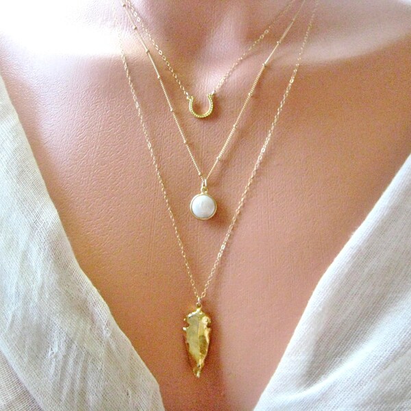 Gold filled Satellite chain necklace with pearl pendant, vermeil layering, boho, gift, creme, white, bridesmaid