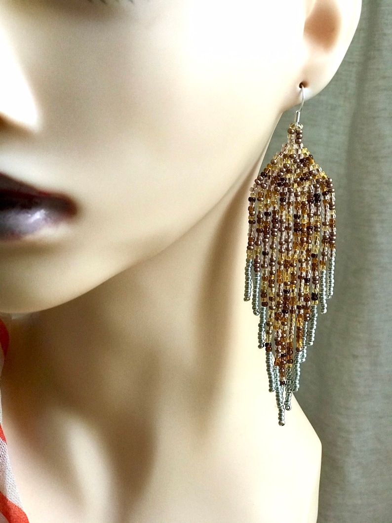 Check the video of these gorgeous earrings.......Long dangling mix glass seed beads boho gift sterling silver seed beads