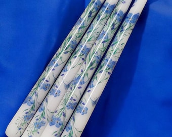 Set of Blue Flower Taper Candles, Handmade Taper candlesticks, Blue Wildflower Candles, Blue Decor, Spring Candle, Blue Floral Candlesticks
