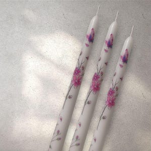 Hand-Decorated Floral Taper Candles: Pink & Purple Flower Design