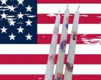 Set patriottische taps toelopende kaarsen: met de hand gedecoreerd Americana-decor
