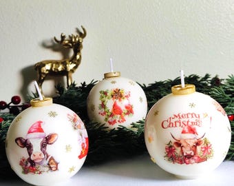Vintage Christmas Ornament Candle with Gift Box • Retro Xmas Candle • Cottagecore Christmas • Hostess Gift • Stocking Stuffer