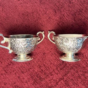 Vintage Holiday Imports Silverplated Creamer and Sugar Cup with Embossed Flowers
