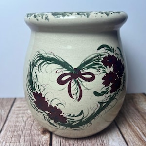 Vintage Casey Pottery Burgandy Floral Design Crock