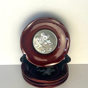 Vintage Korean Lacquerware Saucer/Coaster with Mother-of-Pearl Inlay (Set of 4)