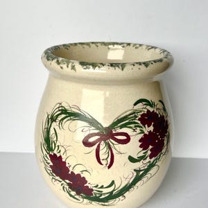 Vintage Casey Pottery Burgandy Floral Design Crock