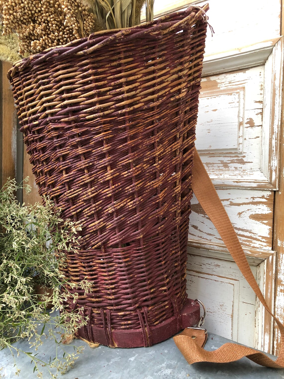 Vintage Harvest Willow Basket with Fall Dried Florals Etsy