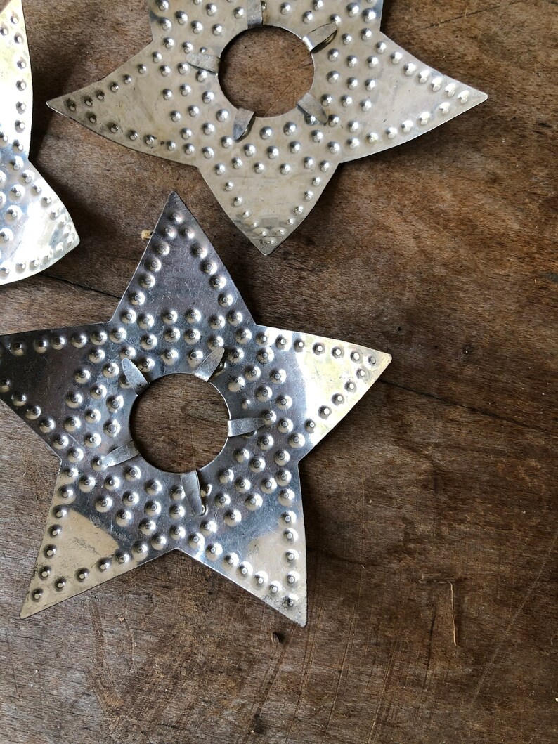 Vintage Punched Tin Christmas Tree Light Reflectors Craft Etsy