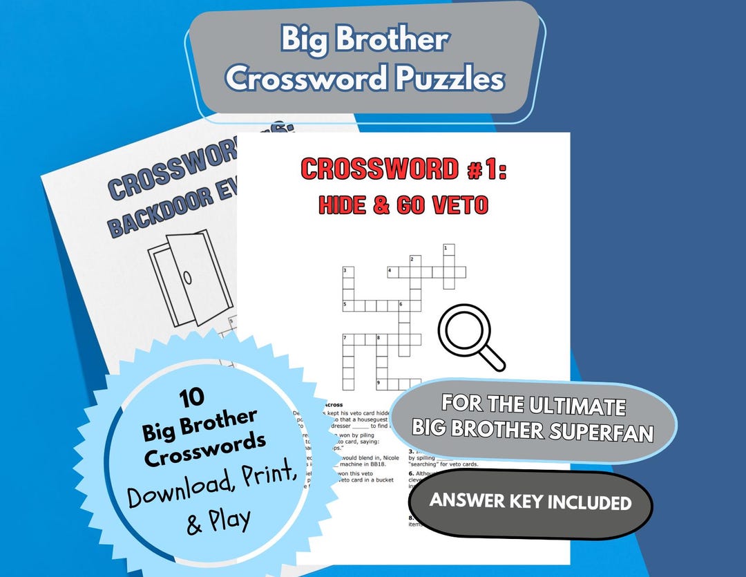 Big Brother Crossword Puzzles Printable TV Show Fan Game Instant Big Brother Crossword Puzzles Printable TV Show Fan Game Instant