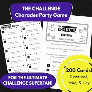 The Challenge Charades Game - Printable TV Show Fan Game, Instant Download for Reality TV Fans, T.J. Lavin Inspired Party Activity, MTV