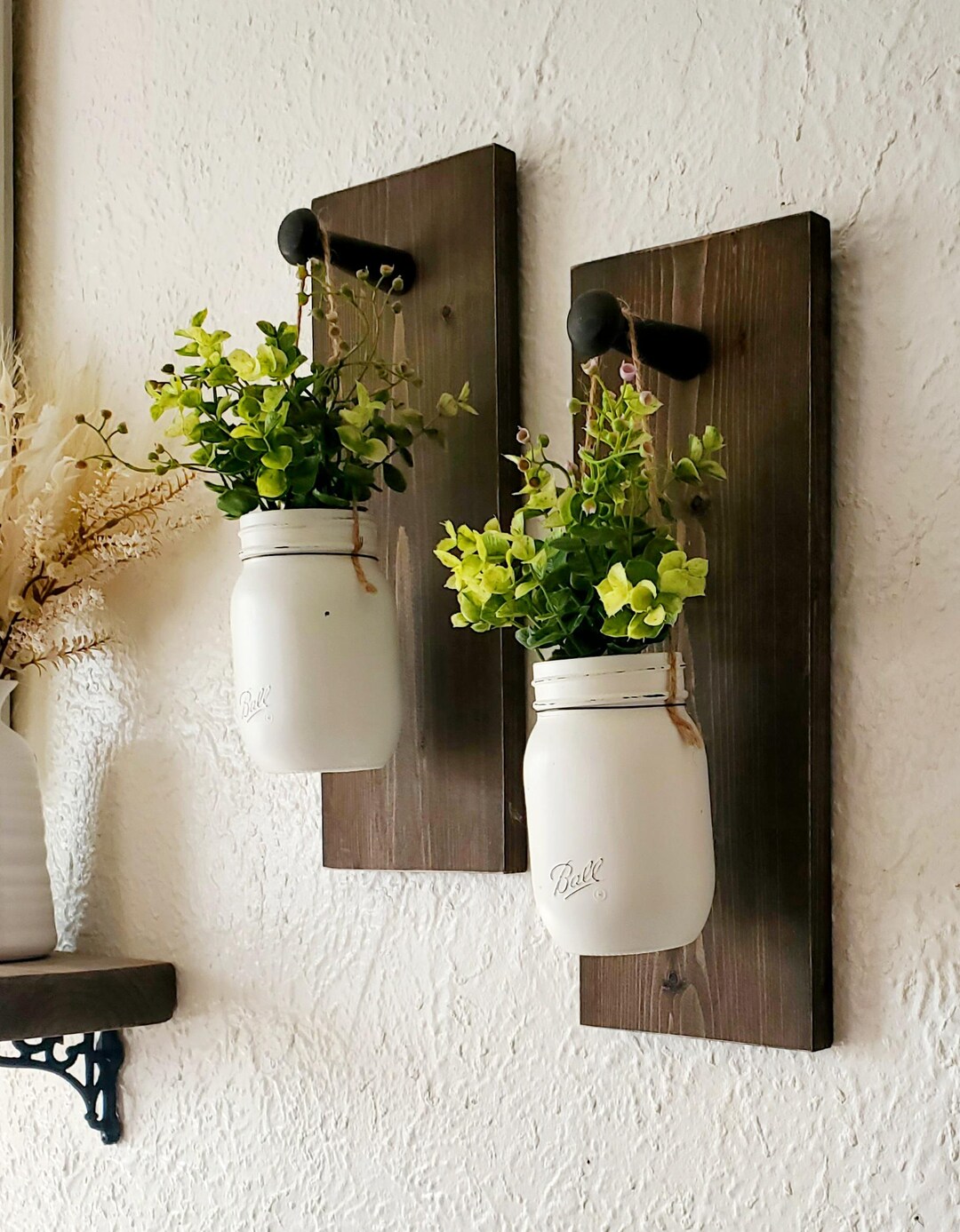 Ready to Ship. Rustic Farmhouse Wall Decor/set of 2 Hanging Mason Jar ...