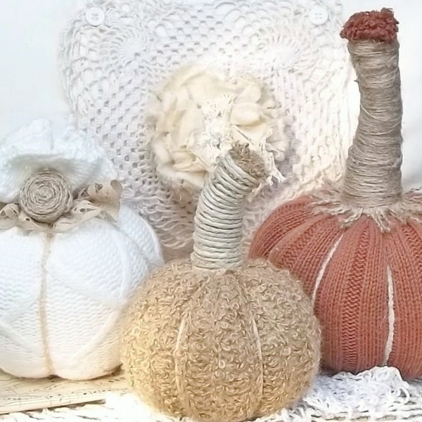 Country Cottage Fall Decor.....Embellished Stuffed Sweater Pumpkins