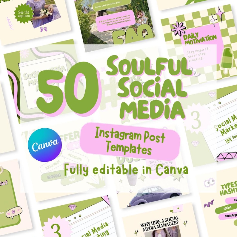 50 Editable Instagram Post Templates | Canva Social Media Bundle ...