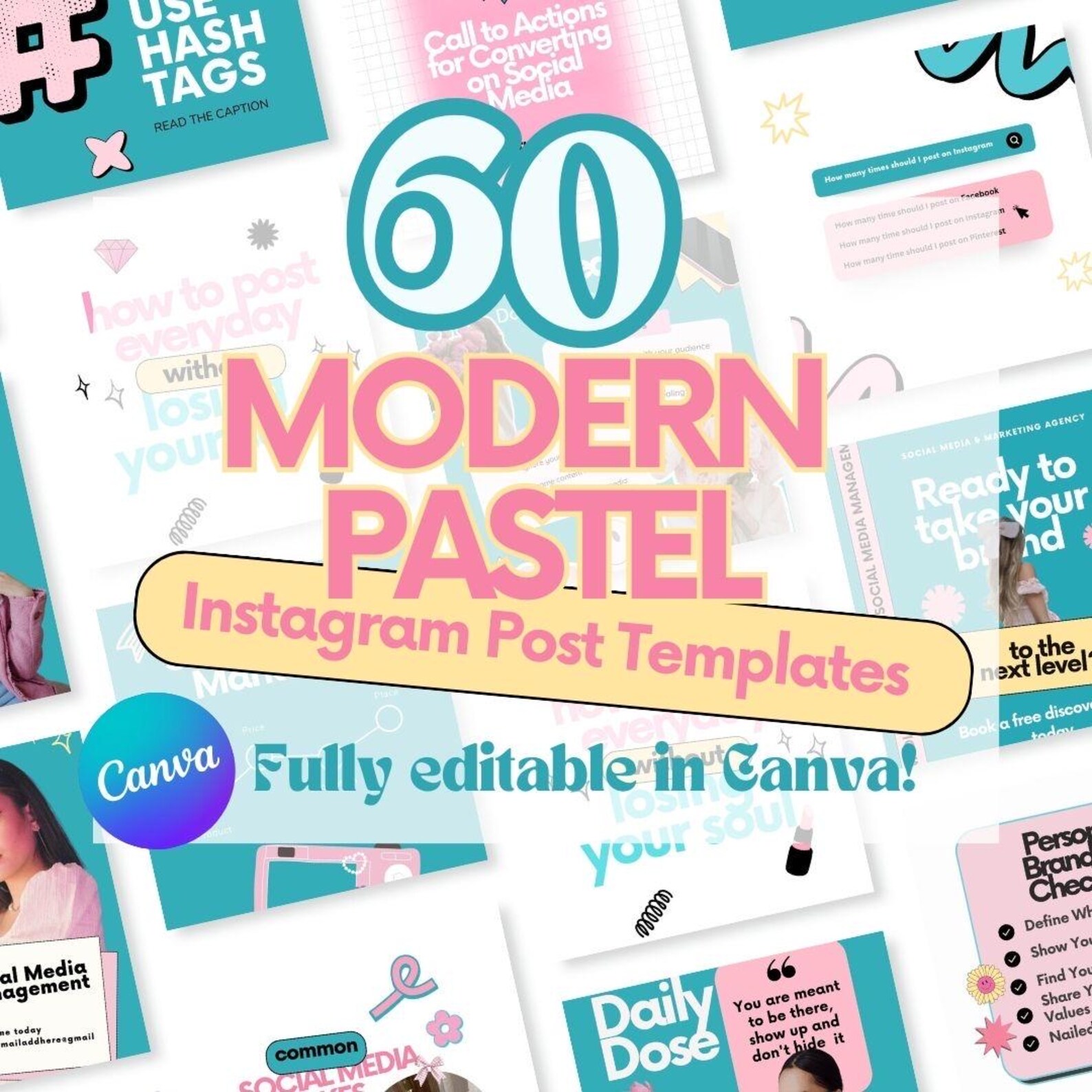 60 Editable Instagram Post Templates | Canva Social Media Bundle ...