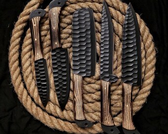 Handmade Damascus Steel Chef Knife Set: Rosewood Handle, Leather Sheath