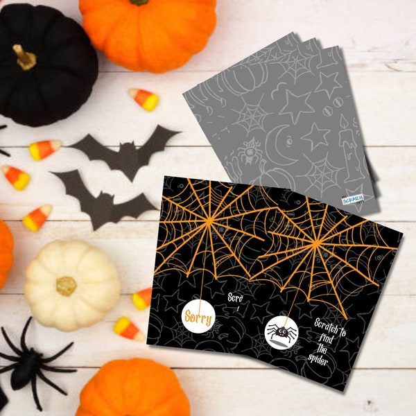 Halloween Find the Spider in Web Scratch Off Game Card Party Favors Fall 50 Cards Halloween Party Kid's Game 45 Sorry/5 Winner per Pack