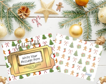 DIY Christmas Gold Ticket Classic Collage Scratch Off Ticket Kit of 50 Cards 50 Stickers Holiday Party Favor Kid's Activities