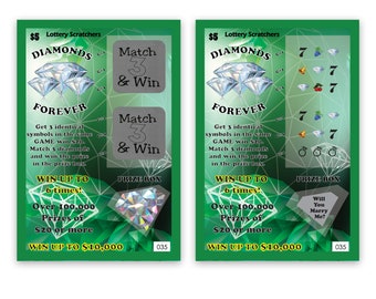 Will You Marry Me? Green Diamond's Forever Lotto Replica Scratch Off Card - 4″ x 6″ Size Wedding Proposal Bride Groom Wedding Announcement