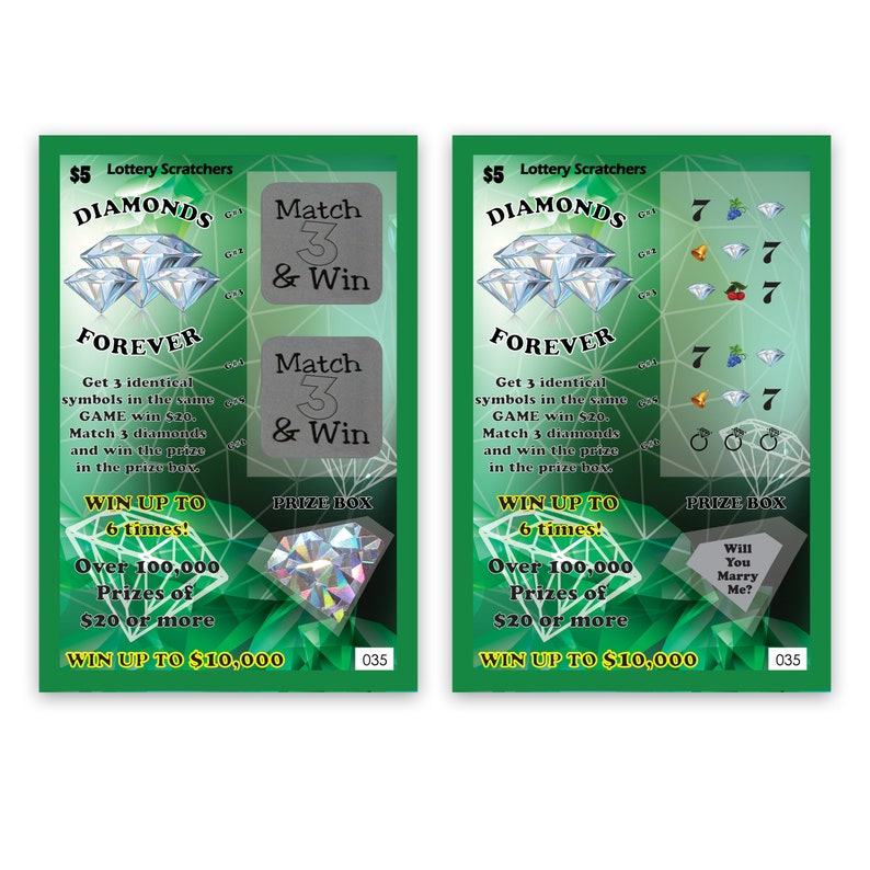 Will You Marry Me Green Diamond's Forever Lotto Replica Scratch Off Card 4 x 6 Size Wedding Proposal Bride Groom Wedding Announcement image 1