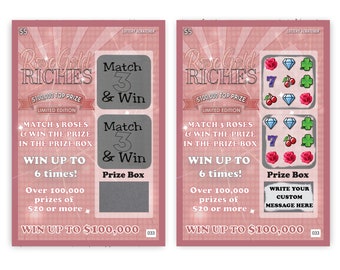 CUSTOM Rose Gold Riches Fake Lotto Lottery Scratch Off 1 Ticket 4"x6" Pregnancy Announcement Surprise Trip Gender Reveal Proposal