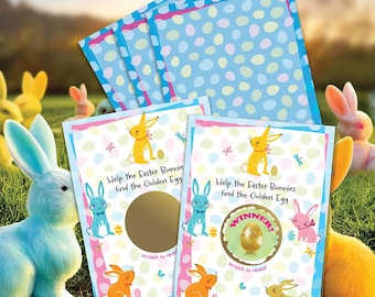 Colorful Easter Bunny Find the Golden Egg Scratch Off Game: 26 Cards, 2 Winners