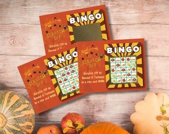 Thanksgiving Bingo Scratch Off Game: 26 Cards, Reveal 5 Turkeys