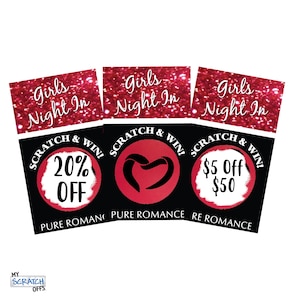 Pure romance Girls Night in Scratch Off Game Giveaway Remises BOGO Passion Party Promotion DIY Imprimable à imprimer à la maison Téléchargement numérique