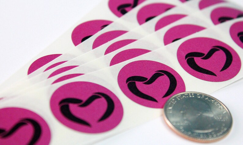 Pure Romance Logo 1" Round Hot Pink Heart Scratch Off Labels Stickers.