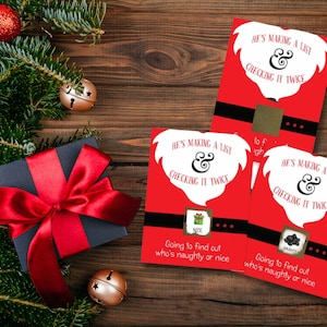 Santa Naughty or Nice Christmas Holiday Party Lotto Scratcher Scratch Off Game Open House Cookie Exchange 26 Cards - 24 Non-Winner/2 Winner