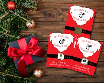 Santa Naughty or Nice Christmas Holiday Party Lotto Scratcher Scratch Off Game Open House Cookie Exchange 26 Cards - 24 Non-Winner/2 Winner