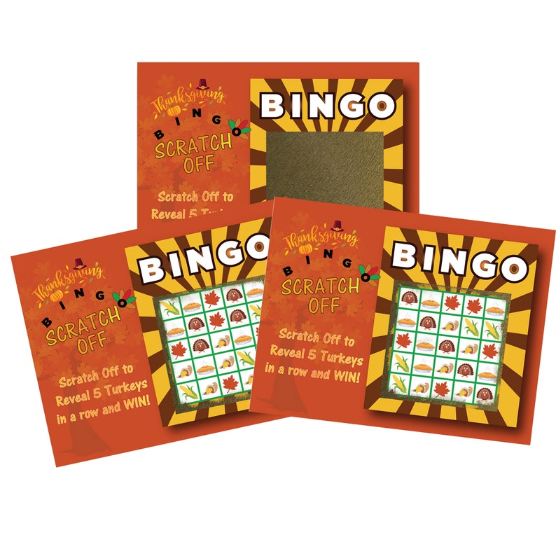 Thanksgiving BINGO Scratch off Game Card Scratcher Lotto Etsy