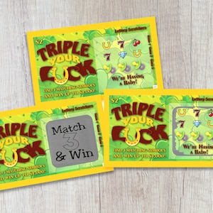 Pregnancy Announcement Scratch Off Lottery Ticket: &quot;Triple Your Luck&quot; Reveal - 5 Pack